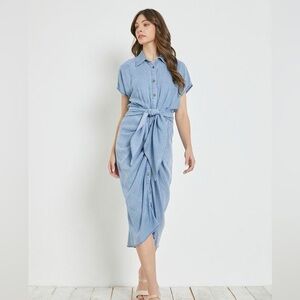 Mustard Seed Chambray Tie-Waist Dress